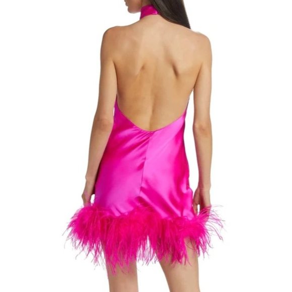 Amanda Uprichard Lunaria Dress in Hot Pink Light Medium New Womens Feather Mini - Picture 15 of 16